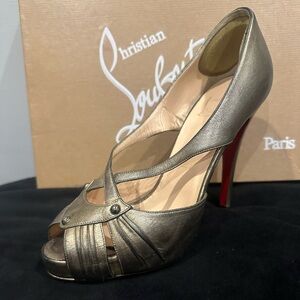 Christian Louboutin Metallic Peep-Toe Heels